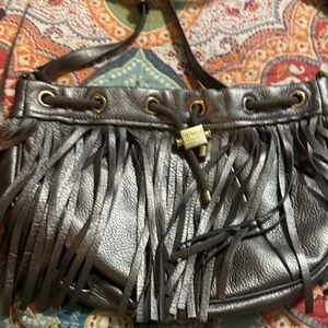 Aimee Kestenberg Metallic Gray Fringe Shoulder Bag